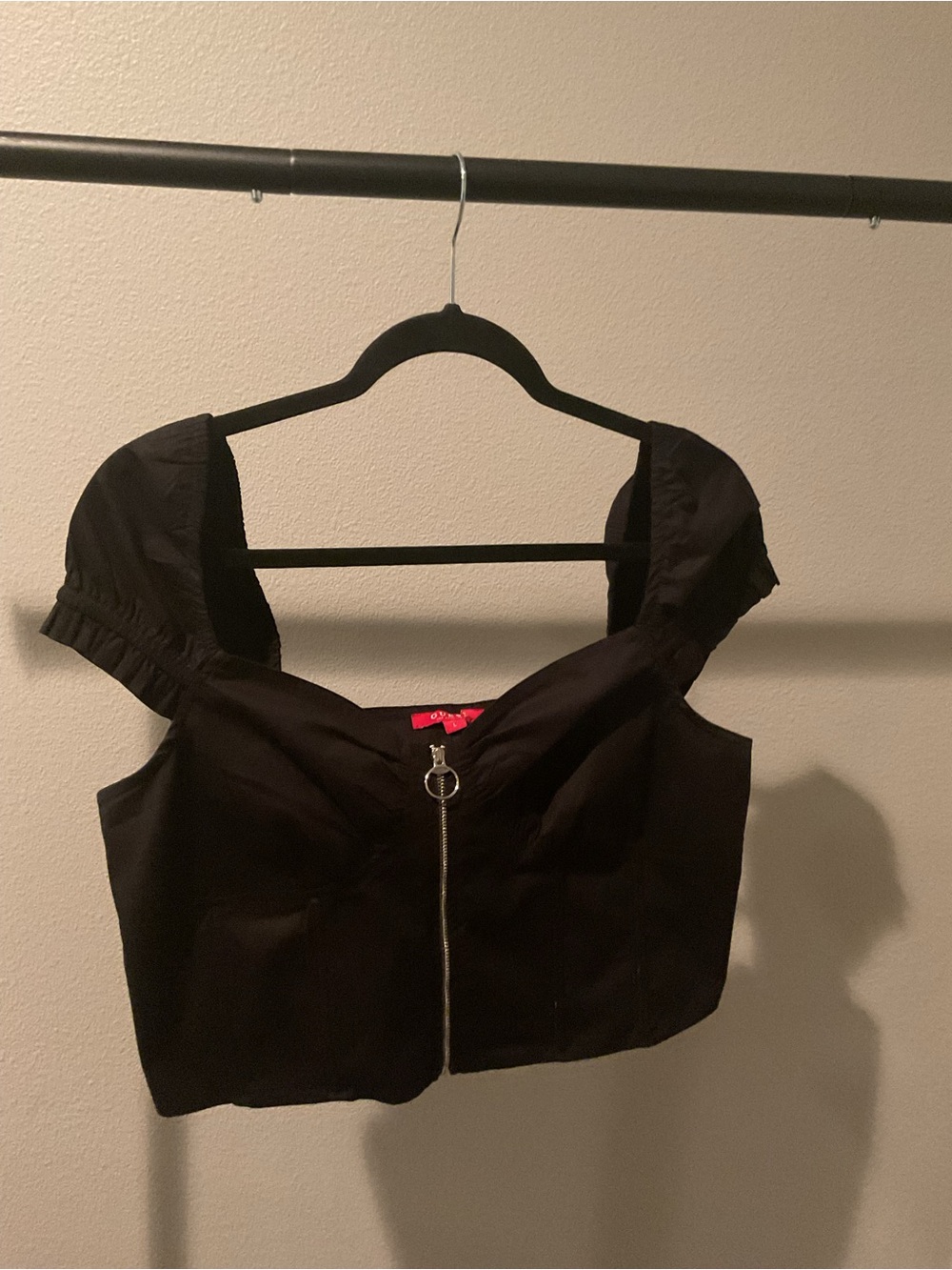 Guess Black Cropped Zip-Front Bustier Top